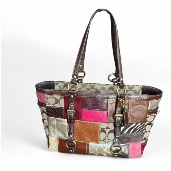 COACH Legacy Limited Edition Patchwork Tote Purse Hand Bag Leather Brown Pink - Picture 1 of 14